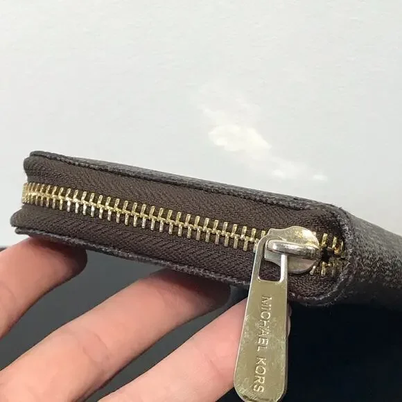 Michael Kors Jet Set Brown MK Signature Logo Large Zip Wallet Clutch - Picture 10 of 16
